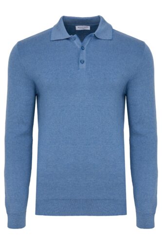 Sweter Conti z kołnierzem bawełniany niebieski 15003-40
