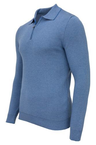 Sweter Francesco z kołnierzem elegancki bawełniany niebieski 15003-42