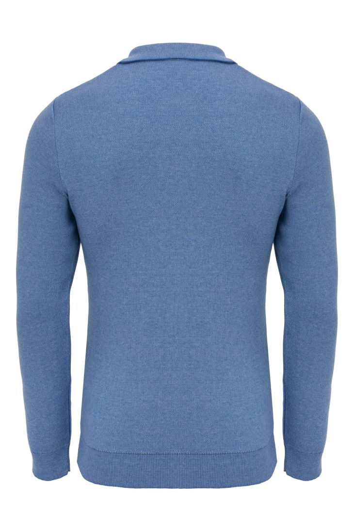 Sweter Francesco z kołnierzem elegancki bawełniany niebieski 15003-42