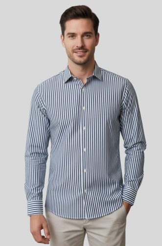 Koszula męska w paski Bernardo wygodna i elegancka granatowe paski U03-456