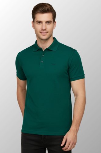 Koszulka polo Saint Pons bawełna 100% guziki kolor ciemnozielony przód
