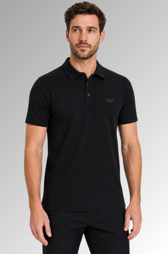 Koszulka polo męska Jersey bawełna z elastanem napy kolor czarny na modelu przód