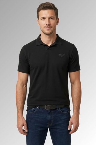 Koszulka polo męska Braga, otwarta plisa bawełna z elastanem typu jersey kolor czarny przód na modelu