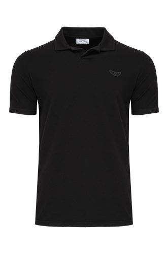Koszulka polo męska Braga, otwarta plisa bawełna z elastanem typu jersey kolor czarny przód