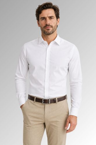 Koszula męska satynowa z bawełny Los Angeles 100% Classic Fit kolor biały na modelu przód