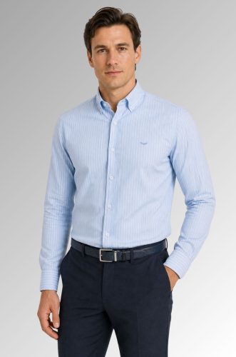 Koszula męska Oxford Weave w paski, bawełniana, Classic Fit kolor niebieski przód na modelu