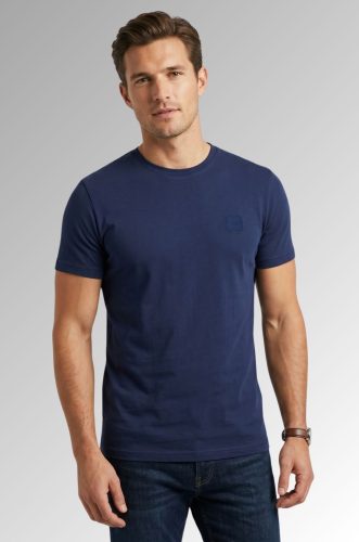 T-shirt Toni, bawełniana koszulka bez nadruków kolor indygo na modelu