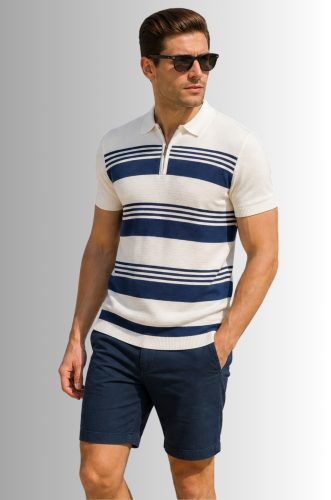 Koszulka polo Lagos w paski dzianinowa wiskoza premium