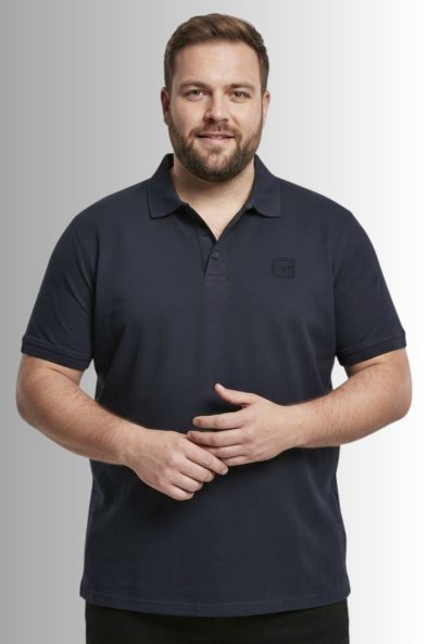 Koszulka polo duże rozmiary Saint Pons bawełna 100% kolor granatowy na modelu przód