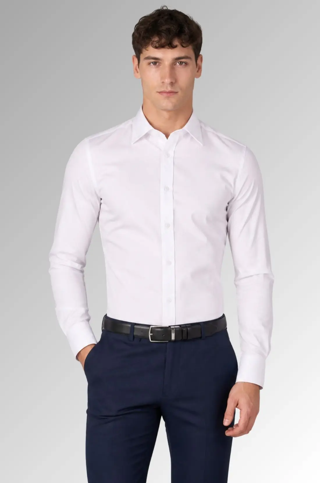 Koszula męska Ciro Slim Fit elastyczna kolor biały przód na modelu
