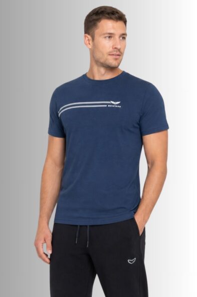 Koszulka męska Aero T-shirt bawełniany z elastanem kolor indygo na modelu przód