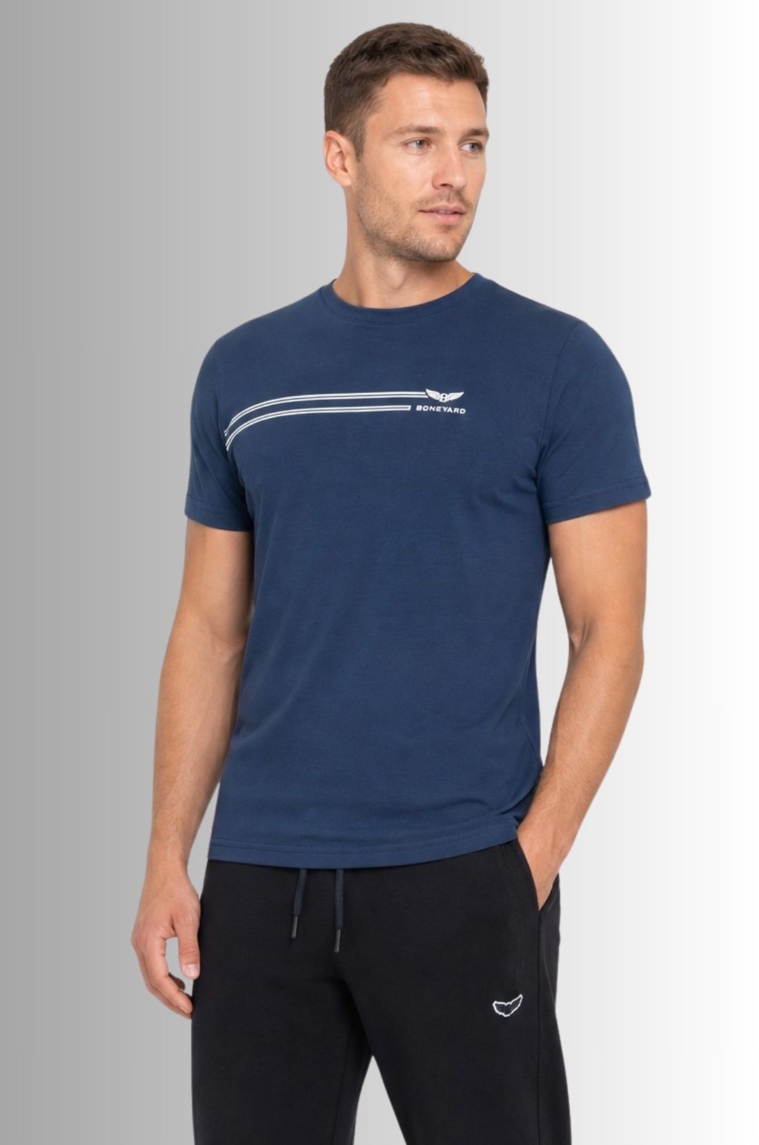 Koszulka męska Aero T-shirt bawełniany z elastanem kolor indygo na modelu przód