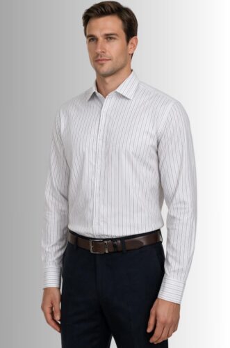Koszula męska Rozzano w prążki, bawełna premium, Classic Fit szary prążek na modelu