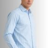 Koszula męska San Vito w pasy, bawełna premium, Classic Fit kolor błękitny bok na modelu