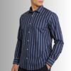 Koszula męska San Vito w pasy, bawełna premium, Classic Fit kolor granatowy prezentacja na modelu