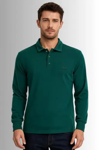 Bluza polo męska z kołnierzykiem Vento, bawełna 100% napy kolor zielony przód na modelu