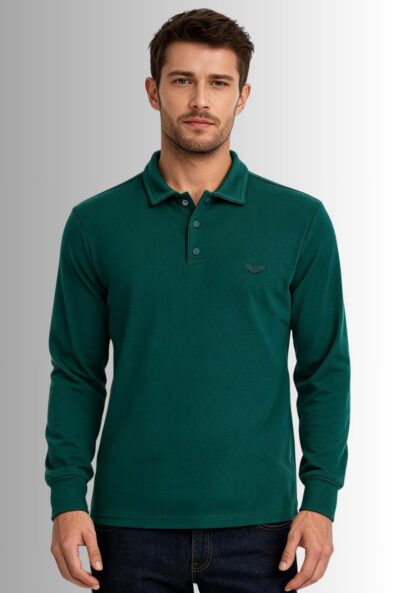 Bluza polo męska z kołnierzykiem Vento, bawełna 100% napy kolor zielony przód na modelu
